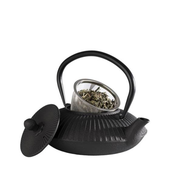 Théière Ancienne Fonte Noire à Mouchetis Rouge - Déco Vintage